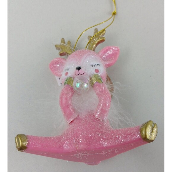 Pink Girl Reindeer Christmas Sassy Bubble Ornament Feathers Blushing Decor Gold - Picture 12 of 16